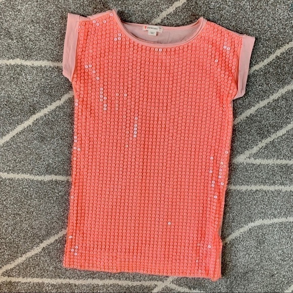 Crewcuts Neon Orange Sequin Tunic T-shirt Dress 4 - Picture 1 of 6